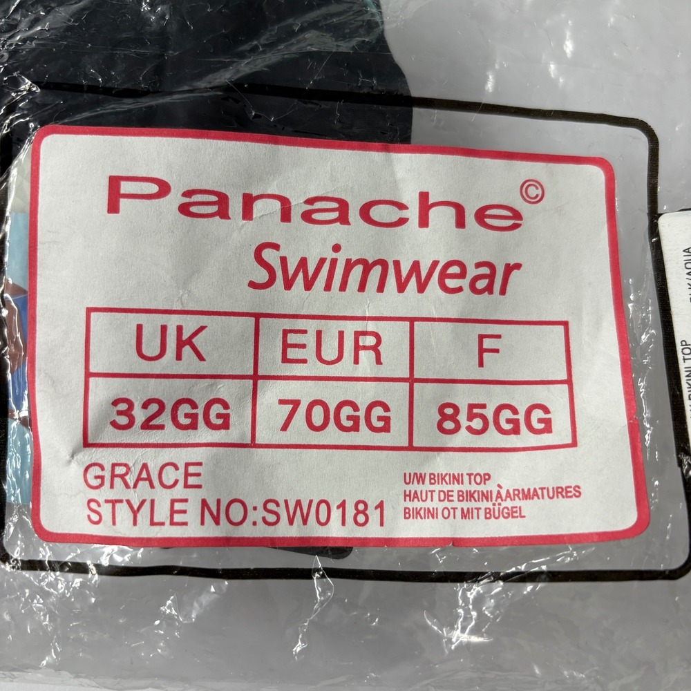 Panache Womens Bikini Top 32GG Black Aqua Grace Underwire SW0181 NWT Beach Pool